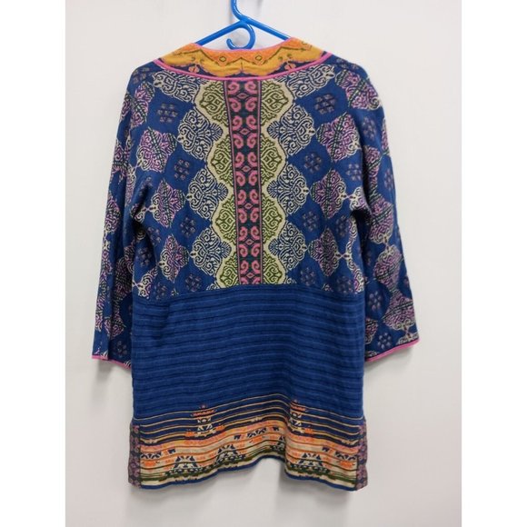 Peck:&Peck Womens BOHO Cardigan Medium Blue Orange Paisley Open Colorful - Picture 9 of 9